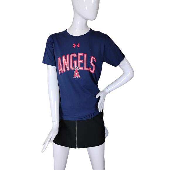 Under Armour Angels Team T-shirt Size Small Blue with Red Logo Short Sleeve - Picture 2 of 8